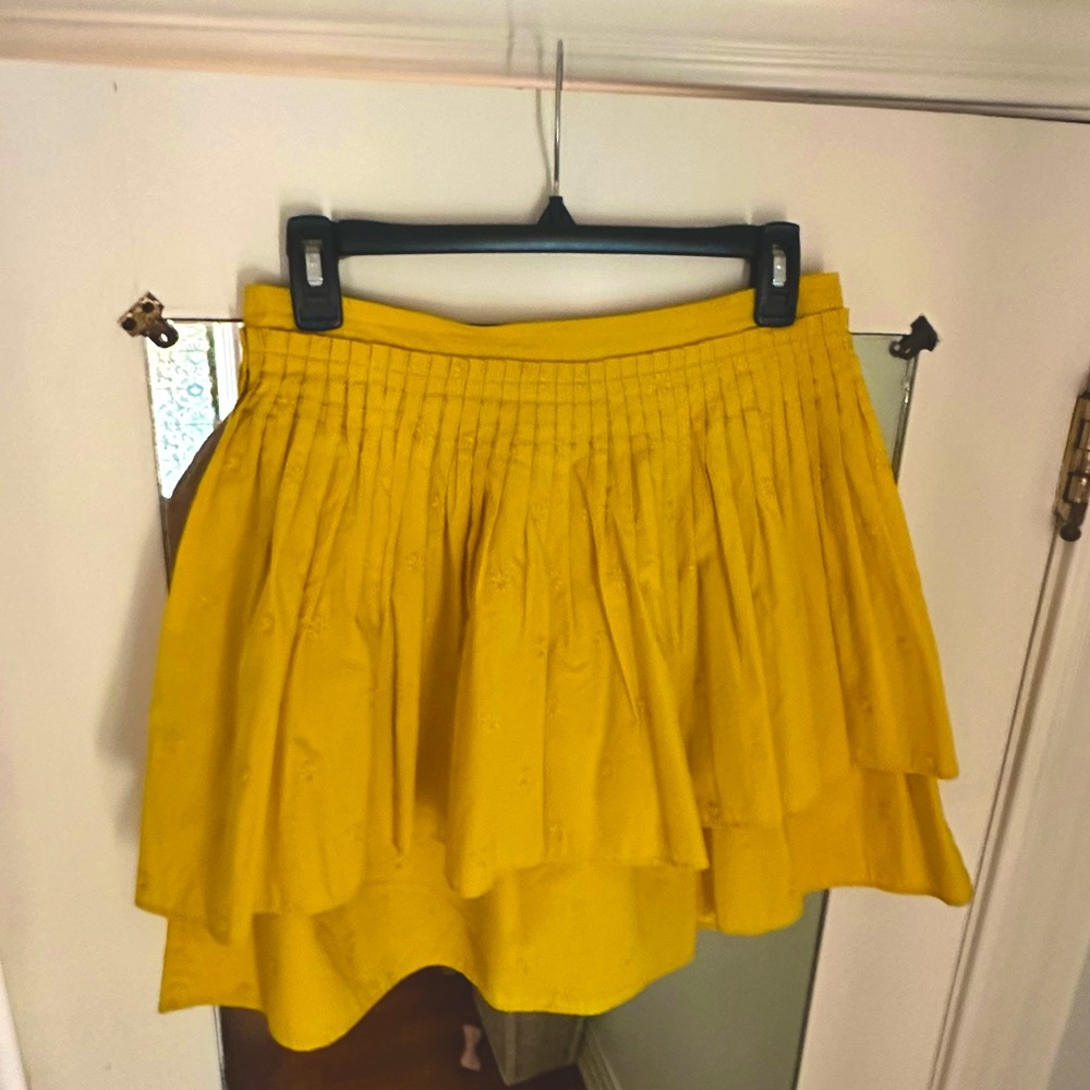 ULLA JOHNSON RUFFLED MINI SKIRT SZ 4 YELLOW EMBROIDERED PERFECT